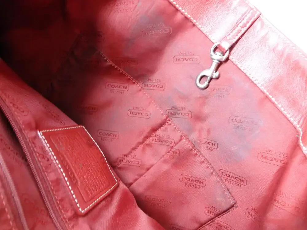 Coach Tote Bag Womens Large Red Leather Shoulder Purse Buckle G33-9573 Classic